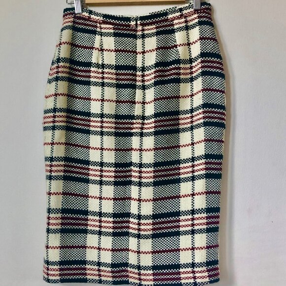 Pink Martini Plaid Pencil Wool Blend Skirt Small - Picture 2 of 10